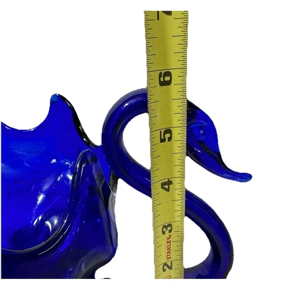 Vintage Cobalt Blue Blown Glass Swan Candy Dish MCM Decorative